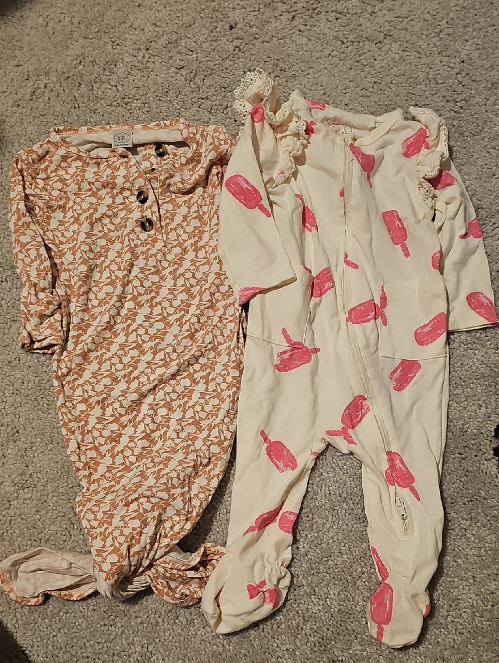 Baby Girls Neutral Floral Gown & Popsicle Print Footie Set - Pink & Cream